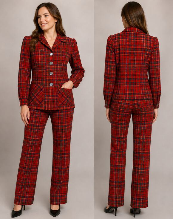 Pendleton Pants - VTG Pendleton Knockabouts Red Tartan Plaid Wool Blazer & Pants Suit Set Size 12